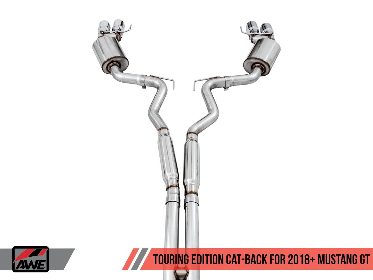 AWE Tuning Touring Edition Cat-back Exhaust for the 2018+ Mustang GT - Quad Chrome Silver Tips