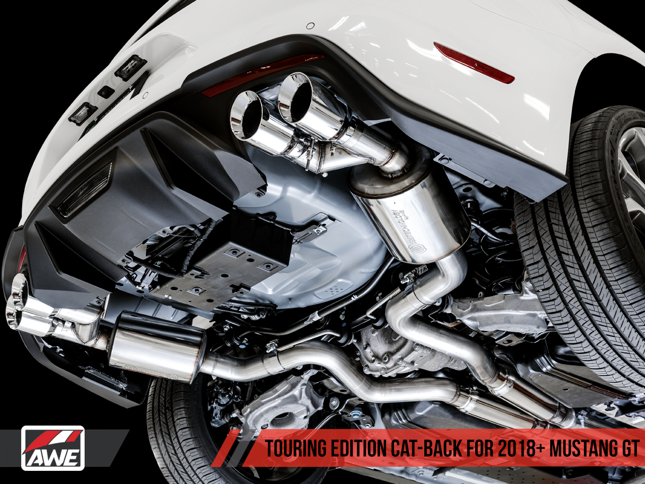 AWE Tuning Touring Edition Cat-back Exhaust for the 2018+ Mustang GT - Quad Chrome Silver Tips