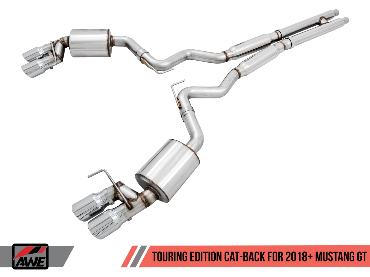 AWE Tuning Touring Edition Cat-back Exhaust for the 2018+ Mustang GT - Quad Chrome Silver Tips