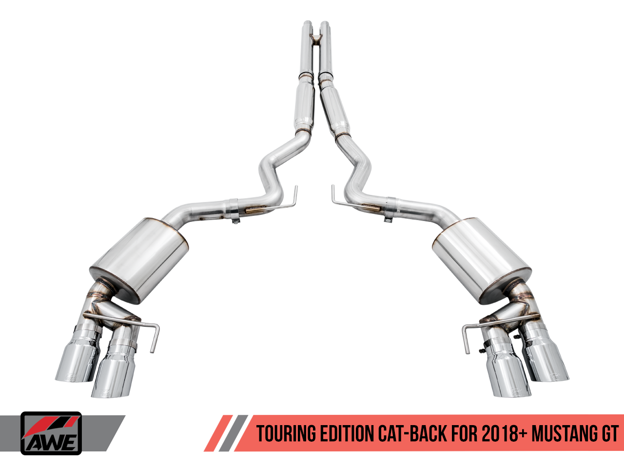 AWE Tuning Touring Edition Cat-back Exhaust for the 2018+ Mustang GT - Quad Chrome Silver Tips