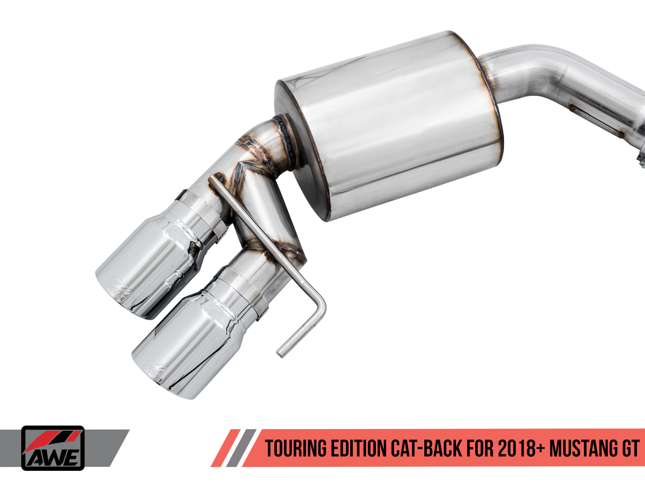 AWE Tuning Touring Edition Cat-back Exhaust for the 2018+ Mustang GT - Quad Chrome Silver Tips