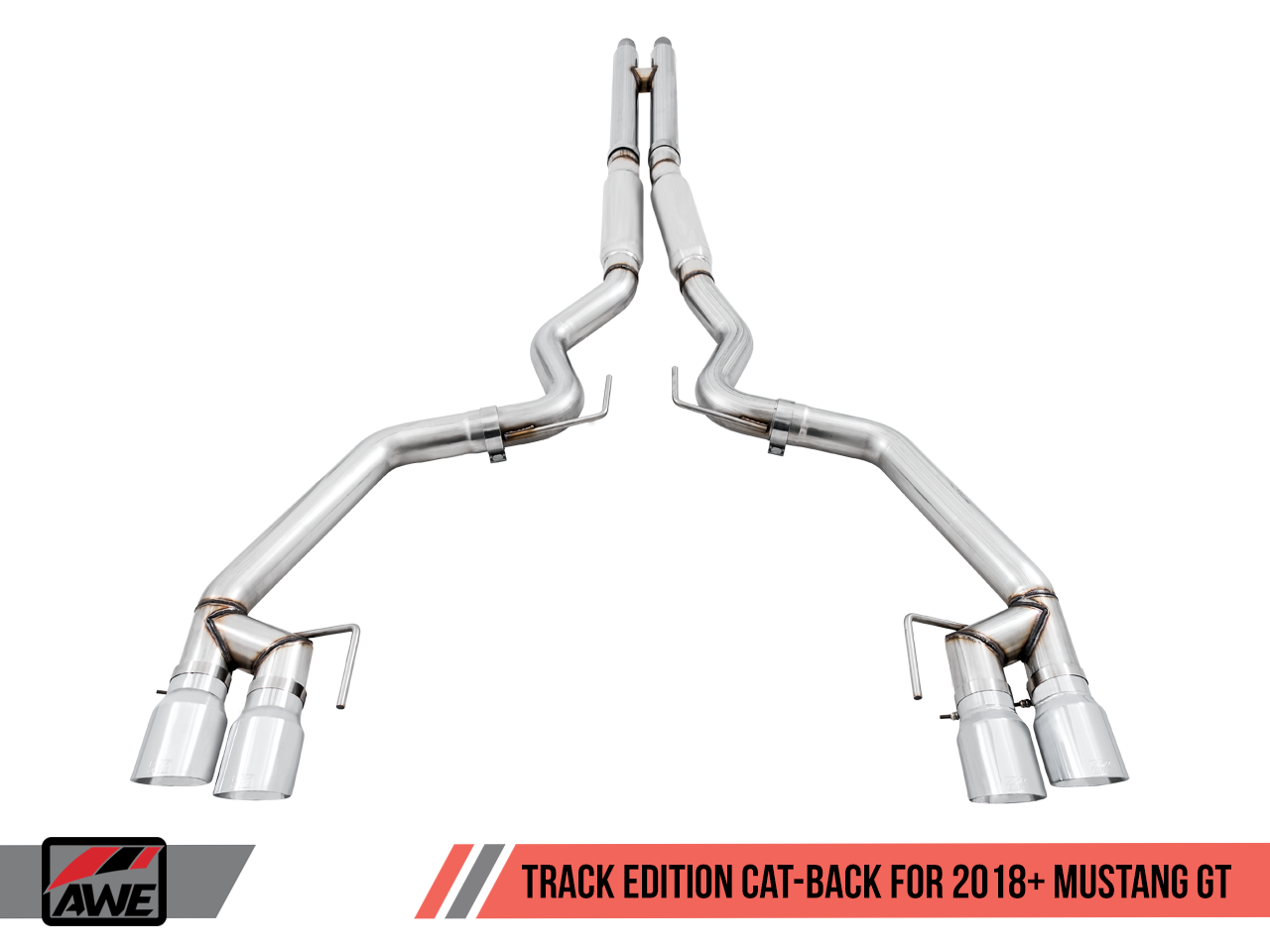 AWE Tuning Track Edition Cat-back Exhaust for the 2018+ Mustang GT - Quad Chrome Silver Tips
