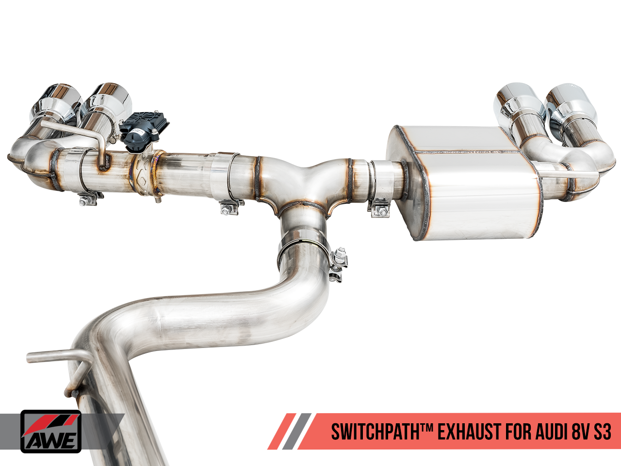AWE Tuning SwitchPath Exhaust for Audi 8V S3 - Chrome Silver Tips, 102mm