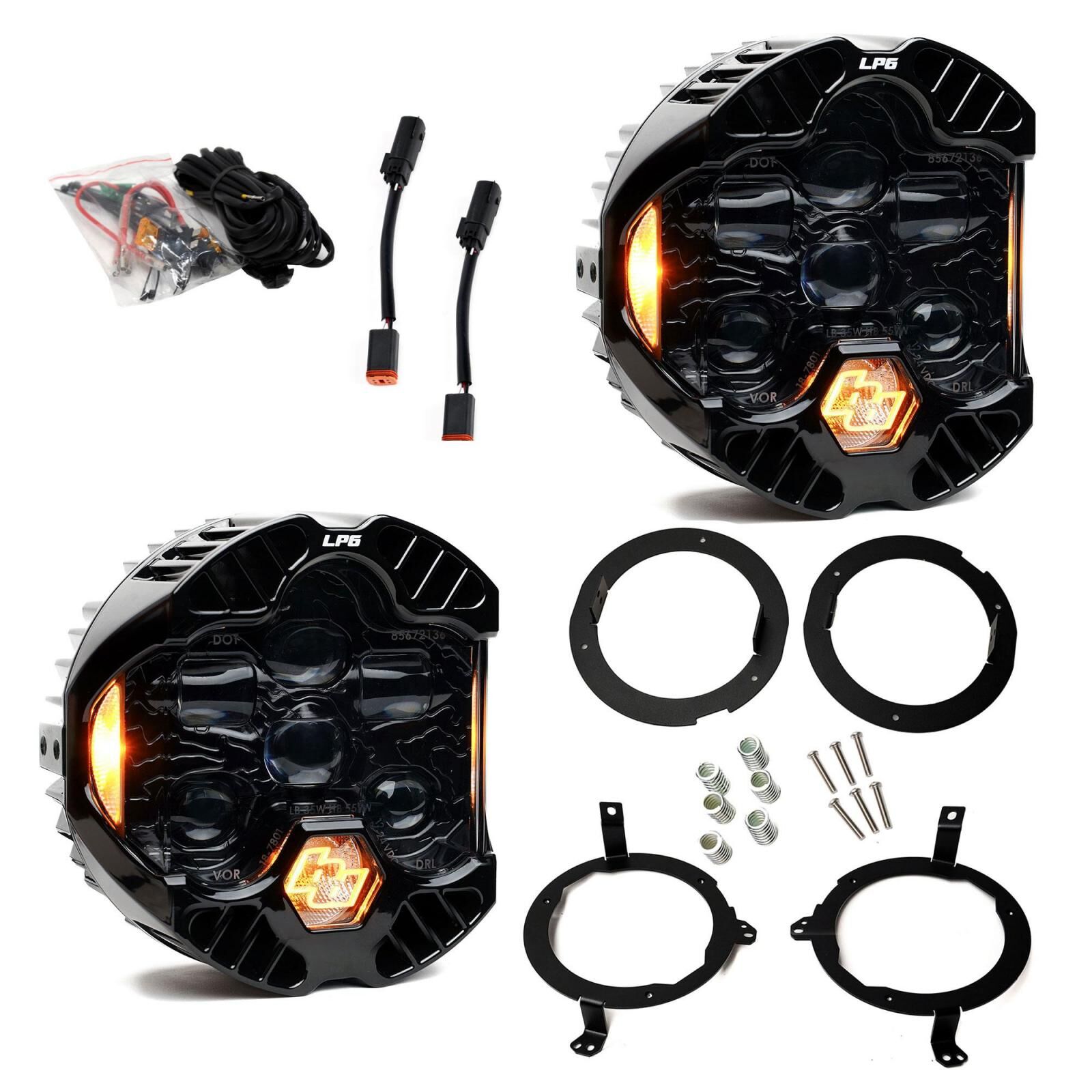 DOT LP6 LED Headlight Kit Jeep 2018-2025 Wrangler JL 2020-2025 Gladiator JT w/Halogen Headlights (Amber) by Baja Designs - 44-8312