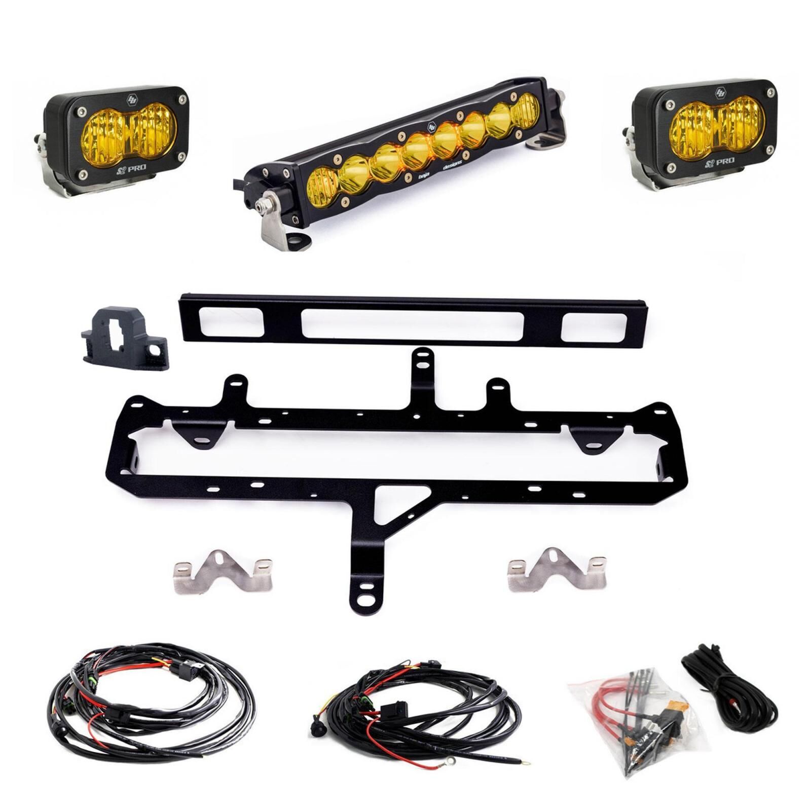 Toyota S8 10 Inch Light Bar S2 Pro Grille Conversion Light Kit 2024-On Toyota Tacoma Baja Amber by Baja Designs - 448263