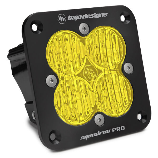 Flush Mount LED Light Pod Black Baja Amber Lens Wide Cornering Pattern Squadron Pro by Baja Designs - 491015