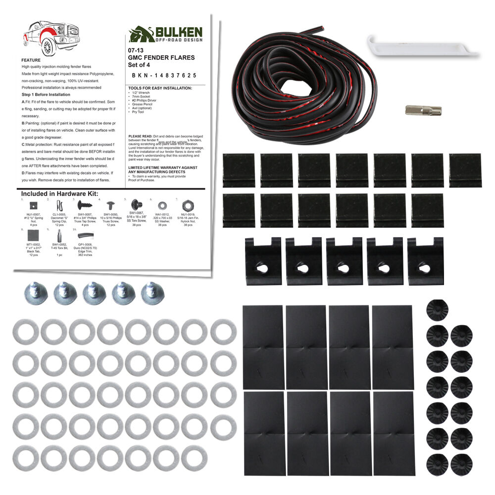 2007-2013 GMC Sierra 1500 Fleetside Terrain Fender Flares 4PC by Bulken Off-Road