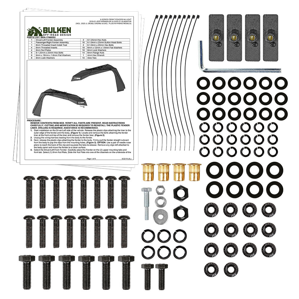 2018-2022 Jeep Wrangler X-Series Front Fender Flares 4PC by Bulken Off-Road