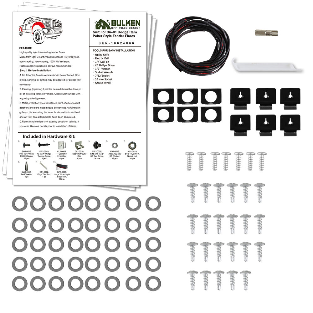 1994-2001 Dodge Ram 1500/2500/3500 Rugged Fender Flares 4PC by Bulken Off-Road