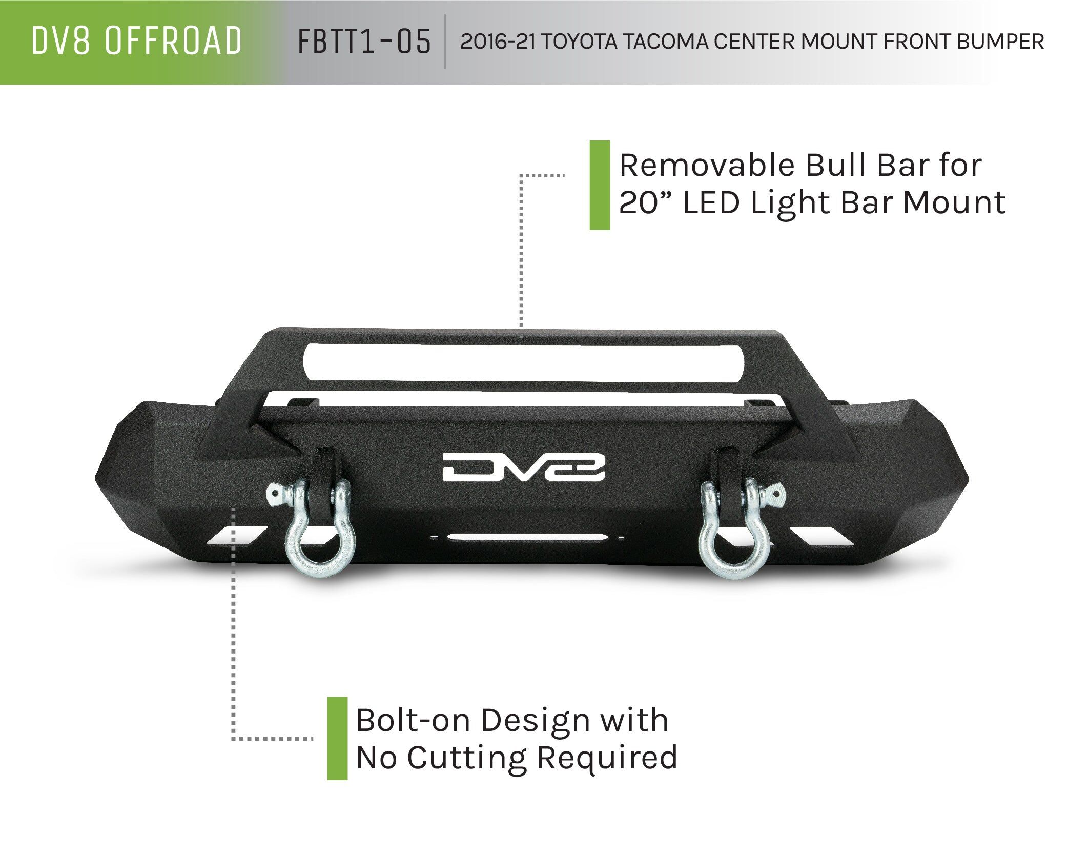 2016-2023 Toyota Tacoma Center Mount Front Bumper by DV8 Off-Road