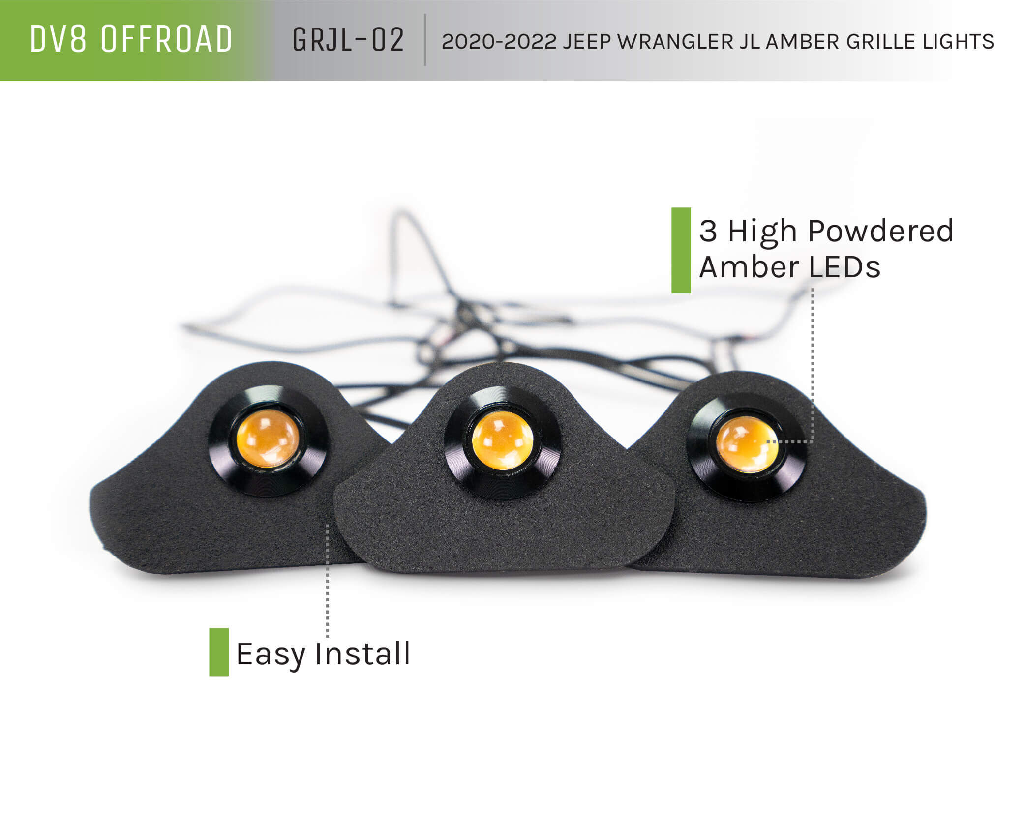 2018-202022 Jeep Wrangler JL Amber Grille Lights by DV8 Off-Road