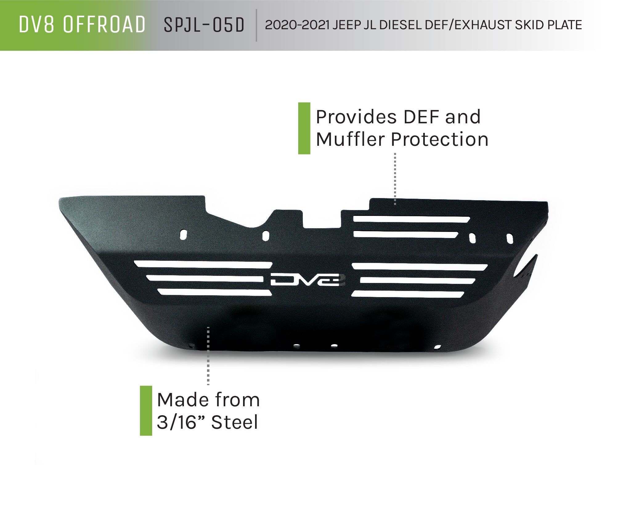 2020-2022 Jeep Wrangler JL Diesel Def/Exhaust Skid Plate by DV8 Off-Road