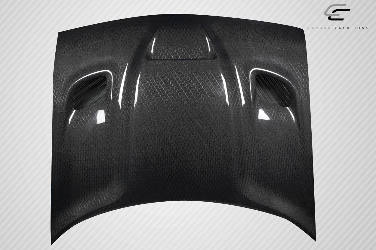2008-2023 Dodge Challenger Carbon Fiber Geo6ix Dritech Hellcat Look Hood - 1 Piece