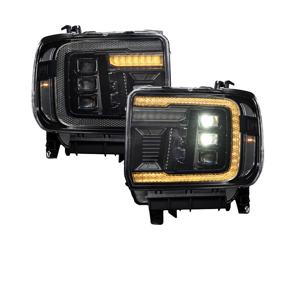 2014-2018 GMC Sierra 1500 and 2015-2019 GMC Sierra 2500/3500 LED Projector Headlights - Amber DRL Pair By Form Lighting