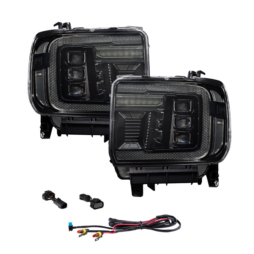 2014-2018 GMC Sierra 1500 and 2015-2019 GMC Sierra 2500/3500 LED Projector Headlights - Amber DRL Pair By Form Lighting