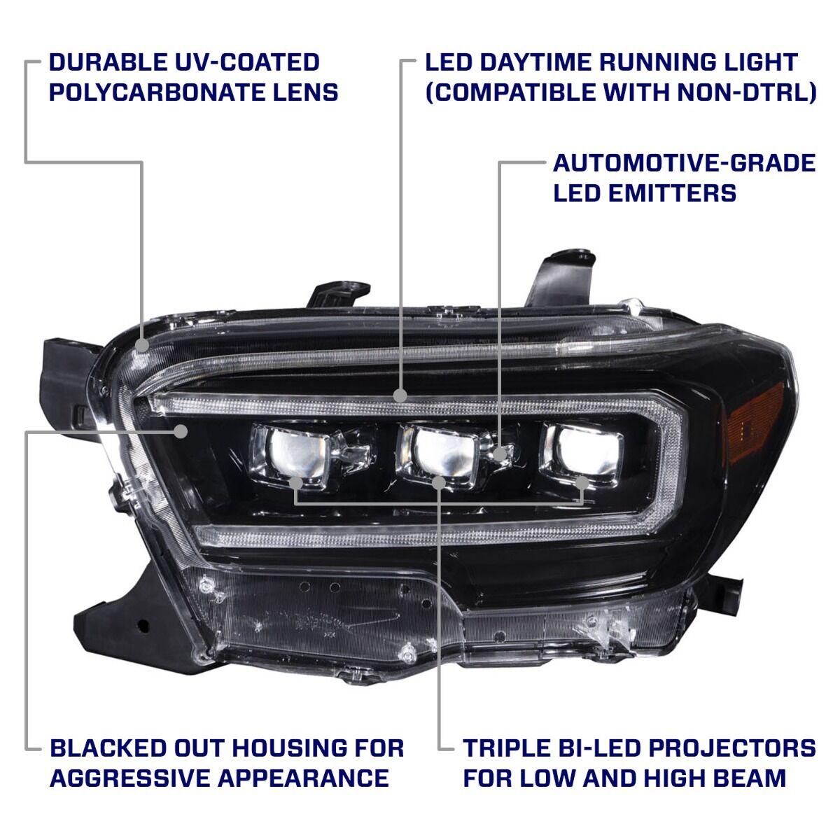 2016-2023 Toyota Tacoma Sequential LED Projector Headlights with Amber DRL Pair By Form Lighting