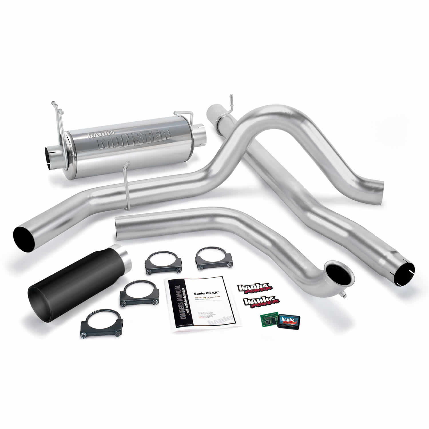 Git-Kit Bundle Power System W/Single Exit Exhaust Black Tip 99 Ford 7.3L Truck W/Catalytic Converter Banks Power - 47511-B