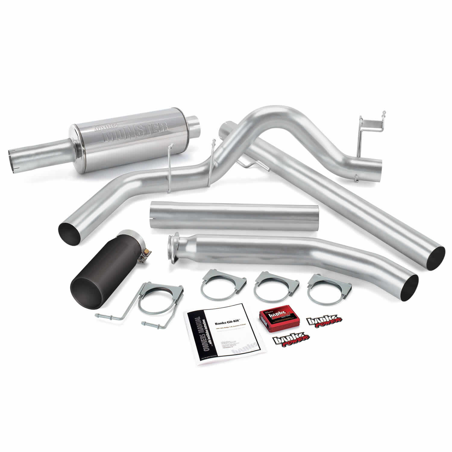 Git-Kit Bundle Power System W/Single Exit Exhaust Black Tip 02 Dodge 5.9L Standard Cab Banks Power - 49361-B