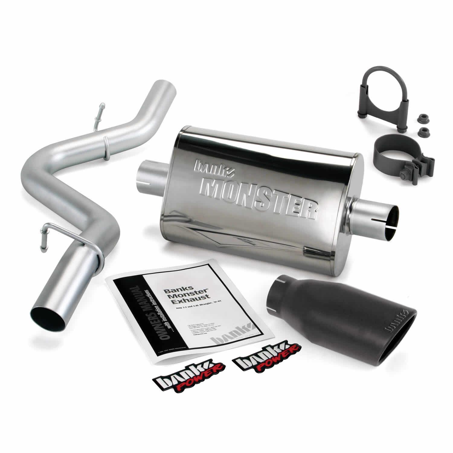 Monster Exhaust System Single Exit Black Ob Round Tip 97-99 Jeep 2.5/4.0L Wrangler Banks Power - 51312-B