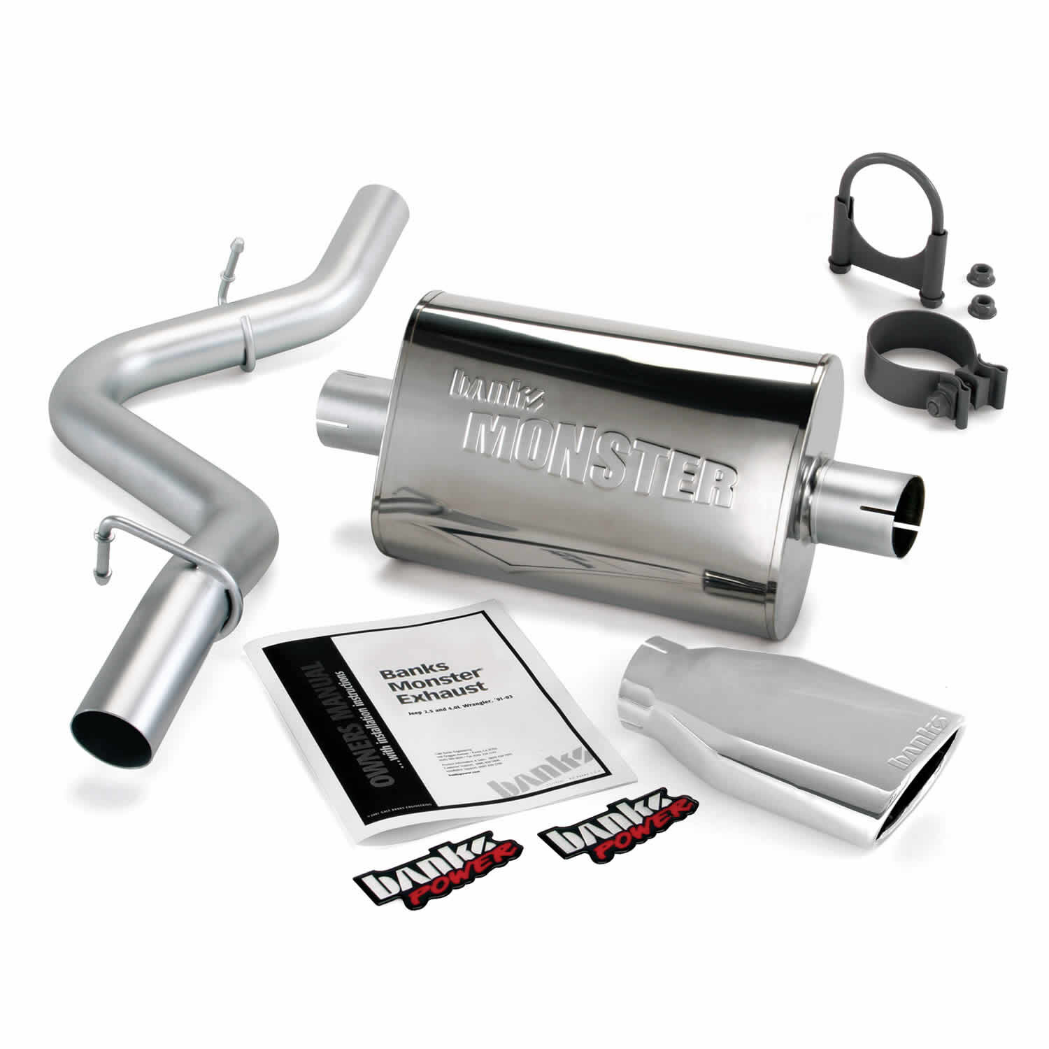 Monster Exhaust System Single Exit Chrome Ob Round Tip 97-99 Jeep 2.5/4.0L Wrangler Banks Power - 51312