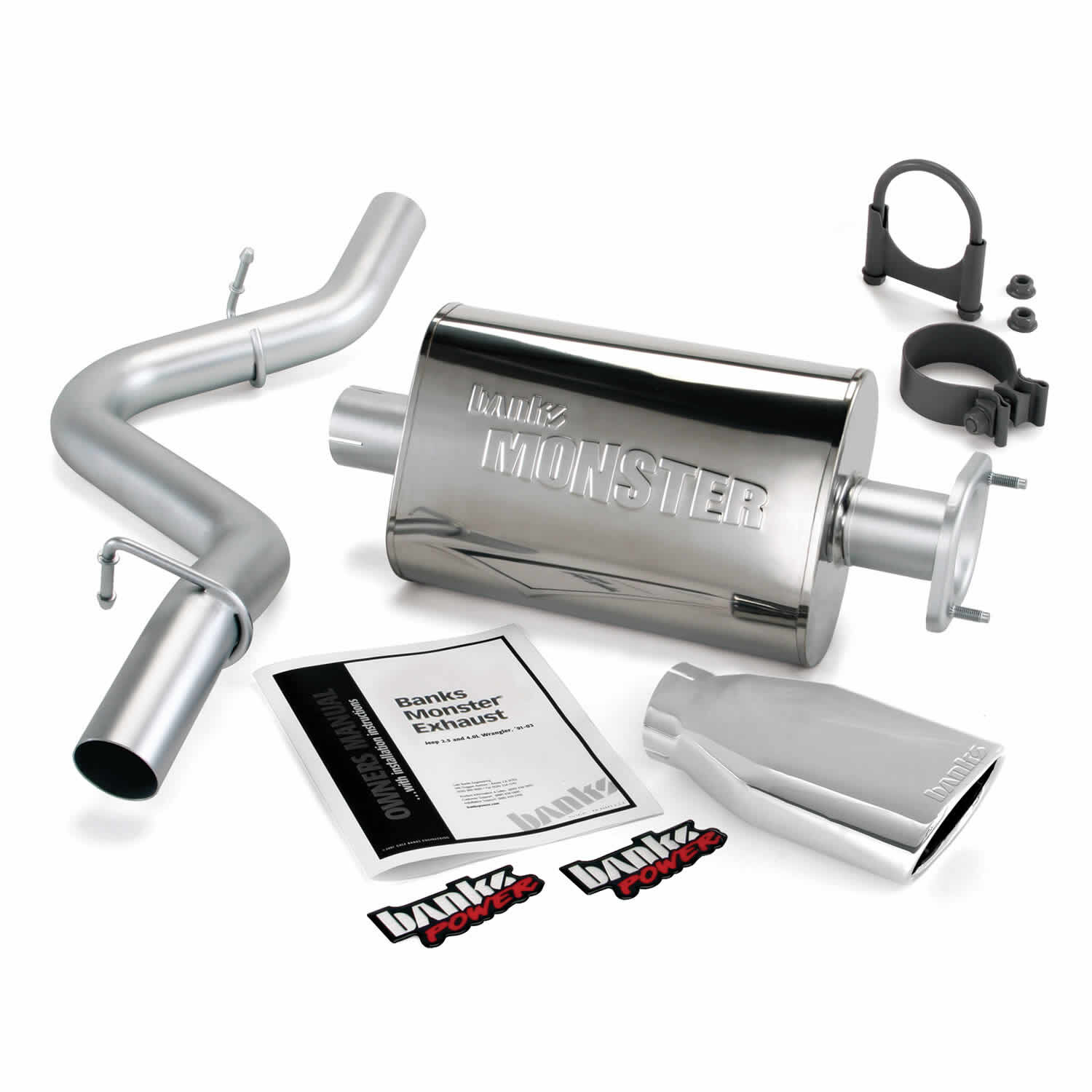 Monster Exhaust System Single Exit Chrome Ob Round Tip 00-03 Jeep 2.5/4.0L Wrangler Banks Power - 51313