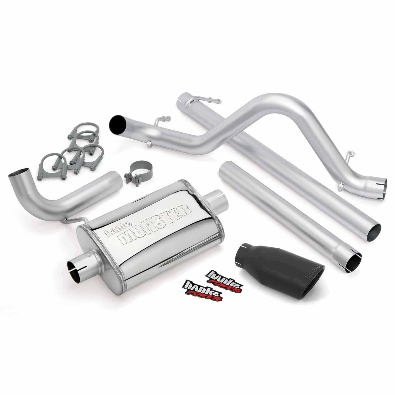 Monster Exhaust System Single Exit Black Ob Round Tip 07-11 Jeep 3.8L Wrangler Unlimited 4 Door Banks Power - 51322-B