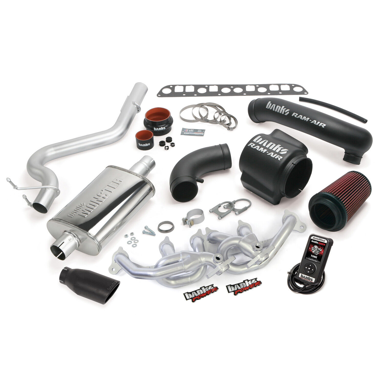 PowerPack Bundle Complete Power System W/AutoMind Programmer Black Tip 04-06 Jeep 4.0L Wrangler Unlimited LJ Banks Power - 51337-B
