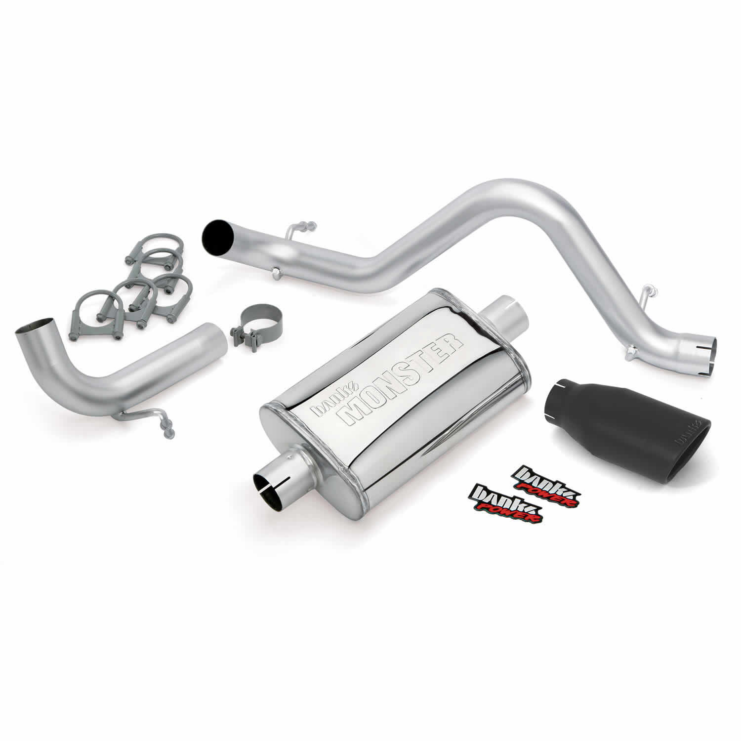 Monster Exhaust System Single Exit Black Ob Round Tip 12-17 Jeep 3.6L Wrangler 2 Door Banks Power - 51342-B