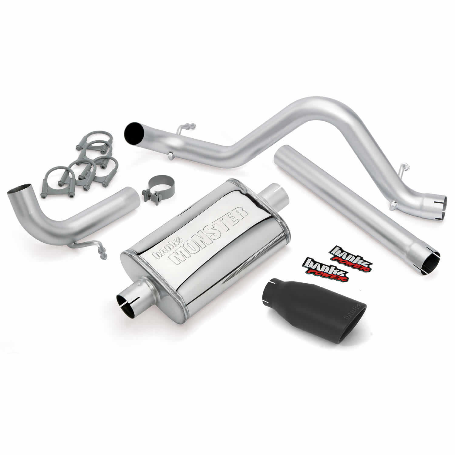 Monster Exhaust System Single Exit Black Ob Round Tip 12-17 Jeep 3.6L Wrangler Unlimited 4 Door Banks Power - 51343-B