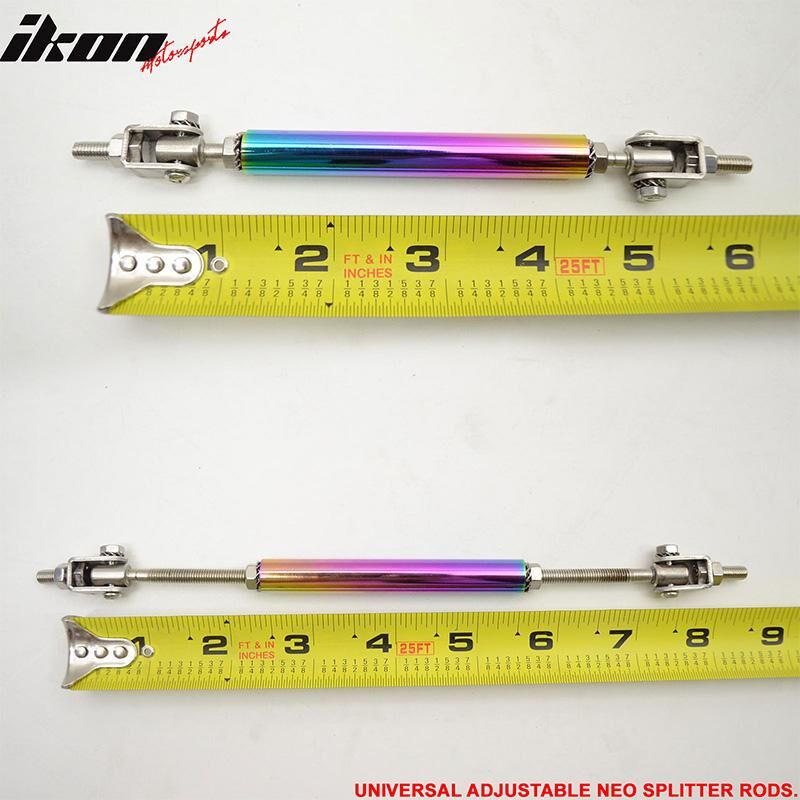 Universal Adjustable 5 - 5 5/8 inch Front Splitter Strut Rods 2PC Neo-Chrome