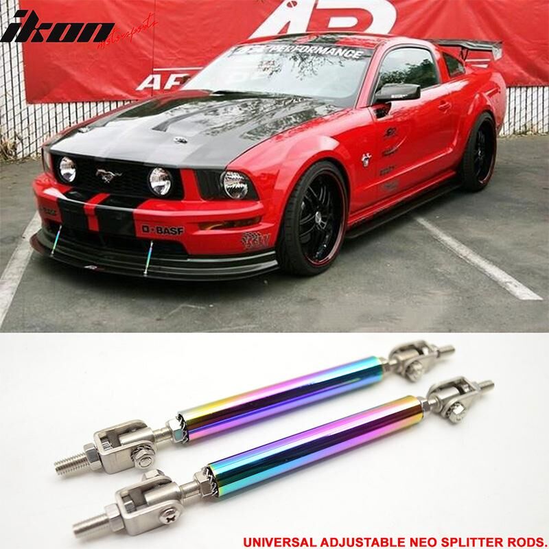 Universal Adjustable 5 - 5 5/8 inch Front Splitter Strut Rods 2PC Neo-Chrome