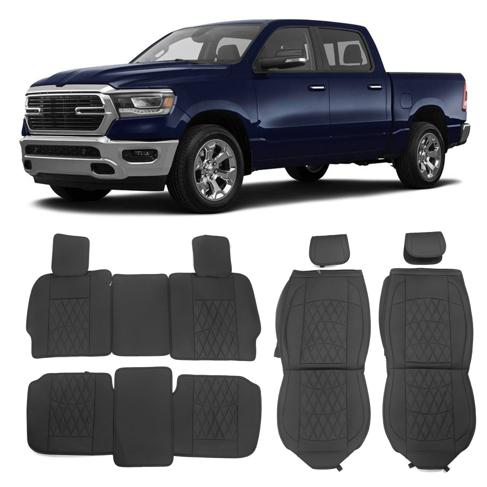 2009-2023 Dodge Ram 1500/2500/3500 Leather Seat Covers 5 Seat - 4-DR09-04-BK-U5