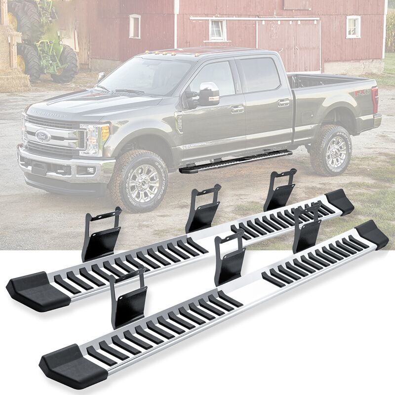 2017-2024 Ford F-250/F-350 Super Duty Super Crew 32" V- Style Side Step Bar Running Boards Silver - 5-SSB-FFSD17CC-V-SS