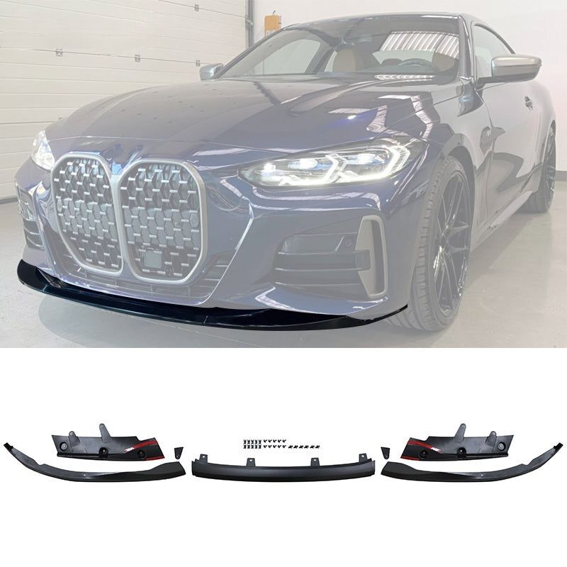 2021-2025 BMW 4-Series G22/G23 M-Performance Style Black Front Bumper Lip - 8-BLF-G22MP21-BK