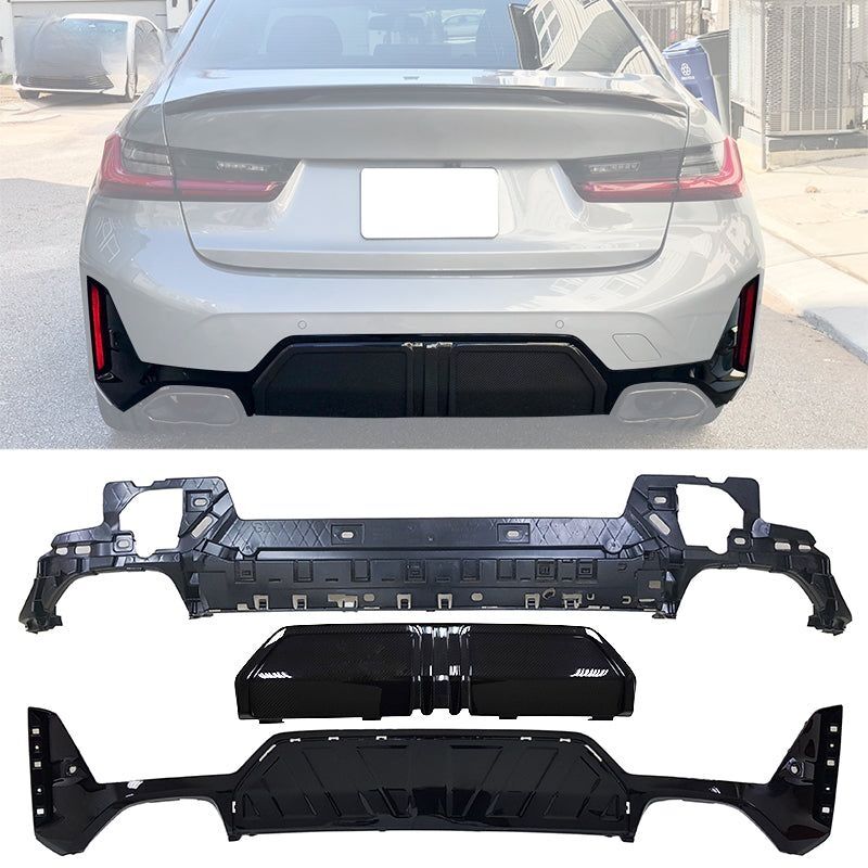 2023-2025 BMW 3-Series M340i G20 M-Performance Style Gloss Black Rear Bumper Diffuser - 8-BLR-G20M340MPLCI