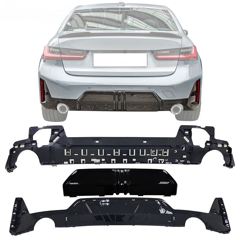 2023-2025 BMW 3-Series 330i G20 M-Performance Style Gloss Black Rear Bumper Diffuser - 8-BLR-G20MPLCI-GBK