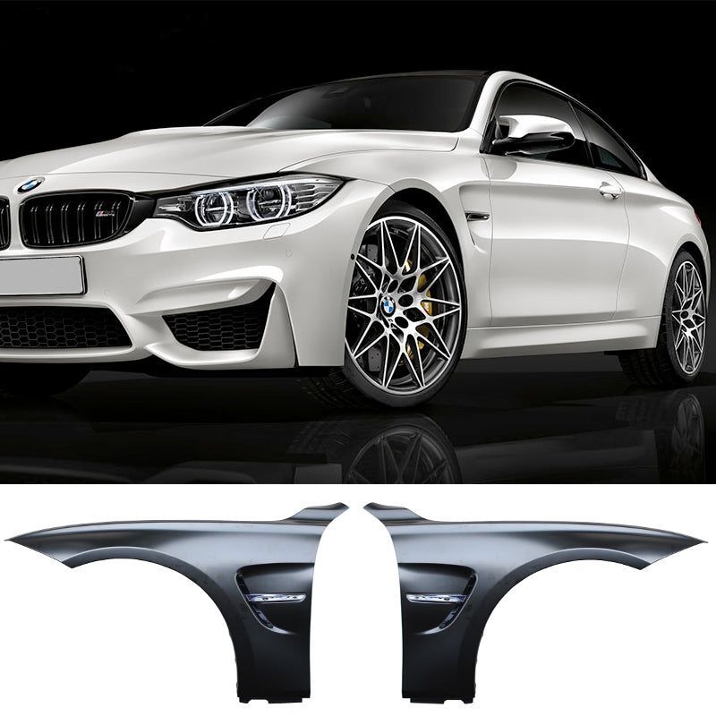 2012-2018 BMW 3-Series F30 M4 Style Metal Front Fenders w/Chrome Side Vent - 8-FD-M3F301216-CMSV