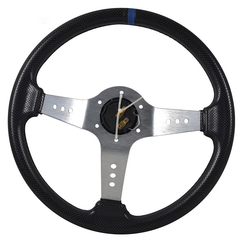 Universal 350MM PVC Steering Wheel Deep Dish Red Spoke Horn Button & Emblem - SW-8916B-SL-B