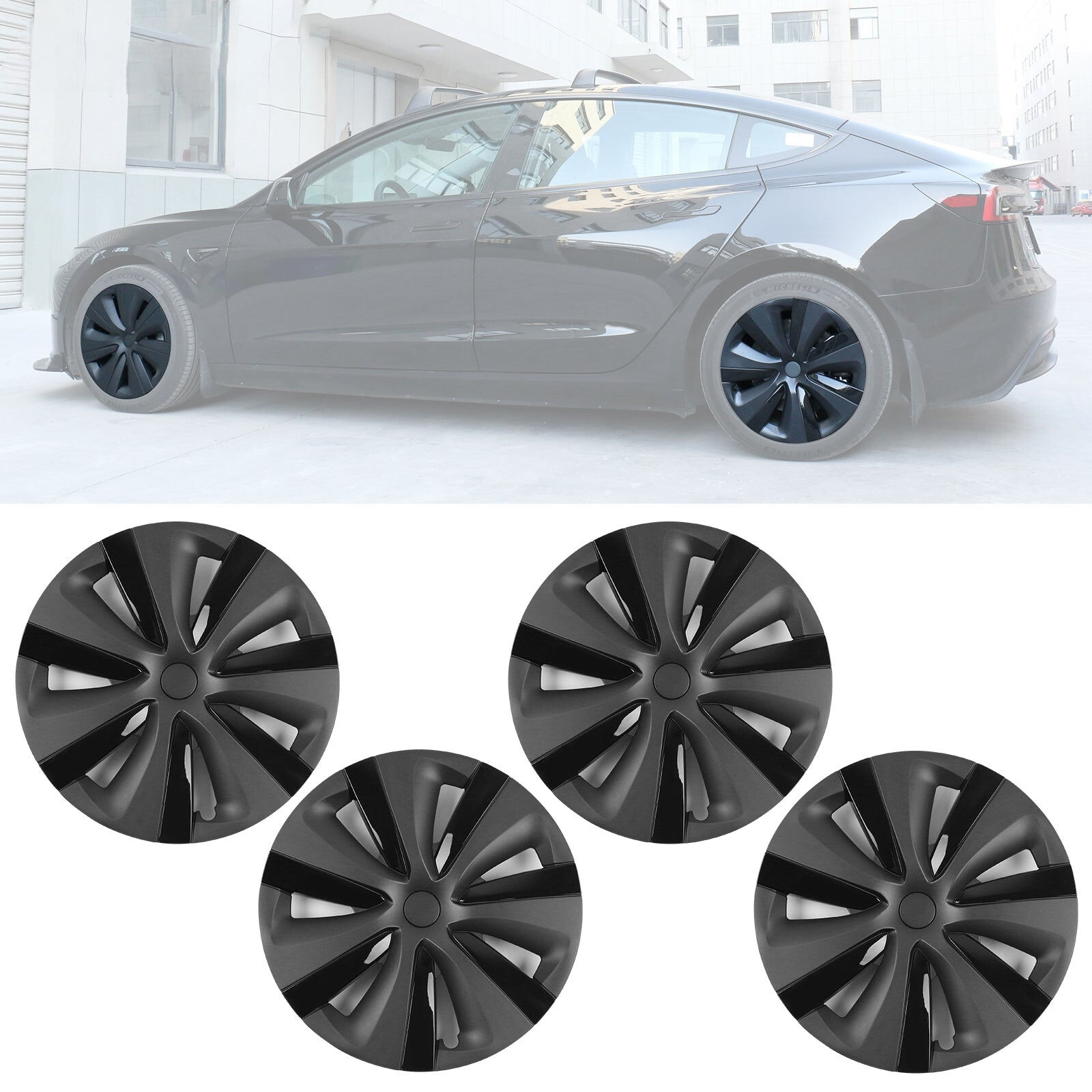 2024-2025 Tesla Model 3 S Style Gunmetal/Gloss Black Hubcab Wheel Covers 18" - WC-TSL324-18-V1-GMBK