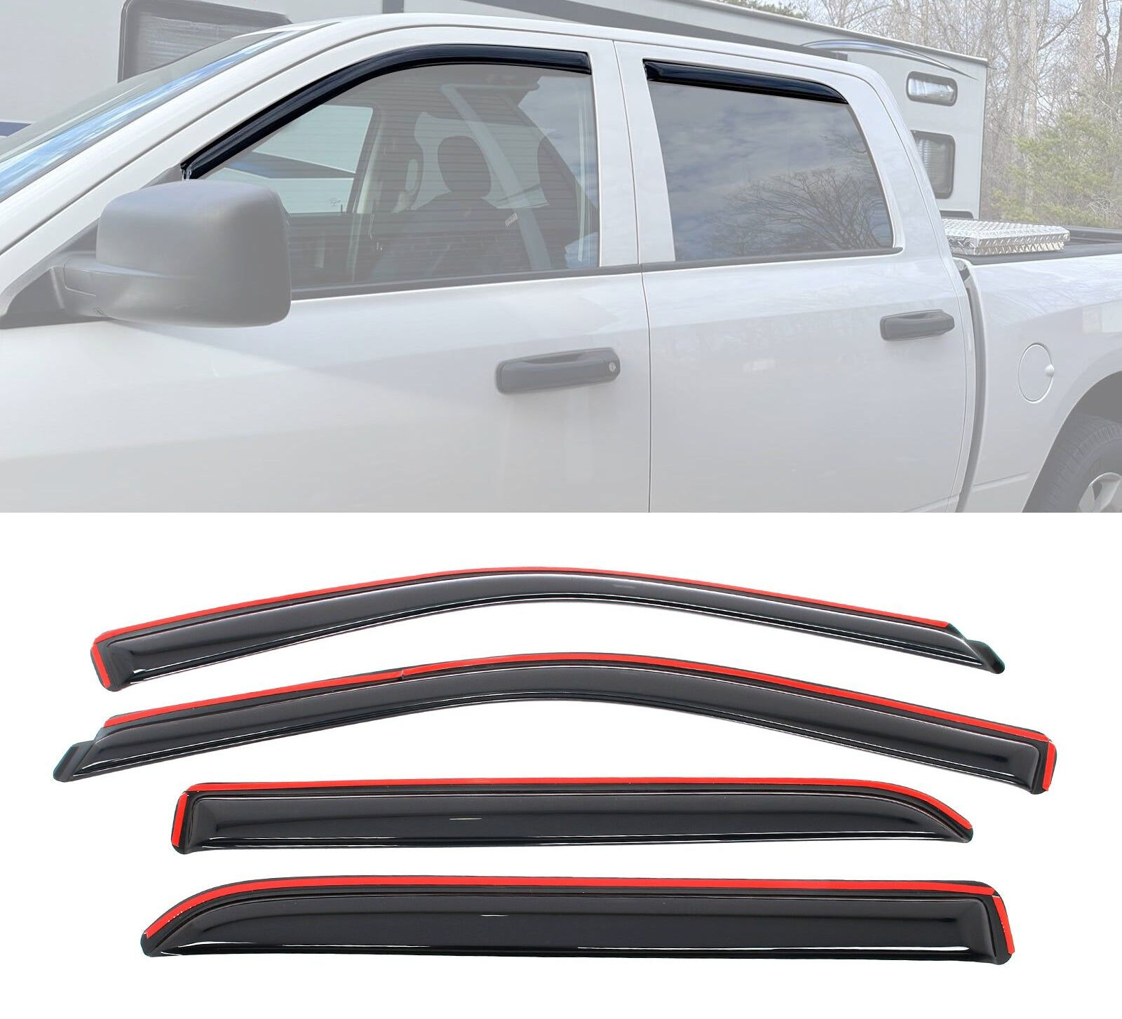 2009-2025 Dodge Ram 1500/2500 Crew Cab Acrylic Smoke Window Visors Vent Guard - WDIC-DR09CC