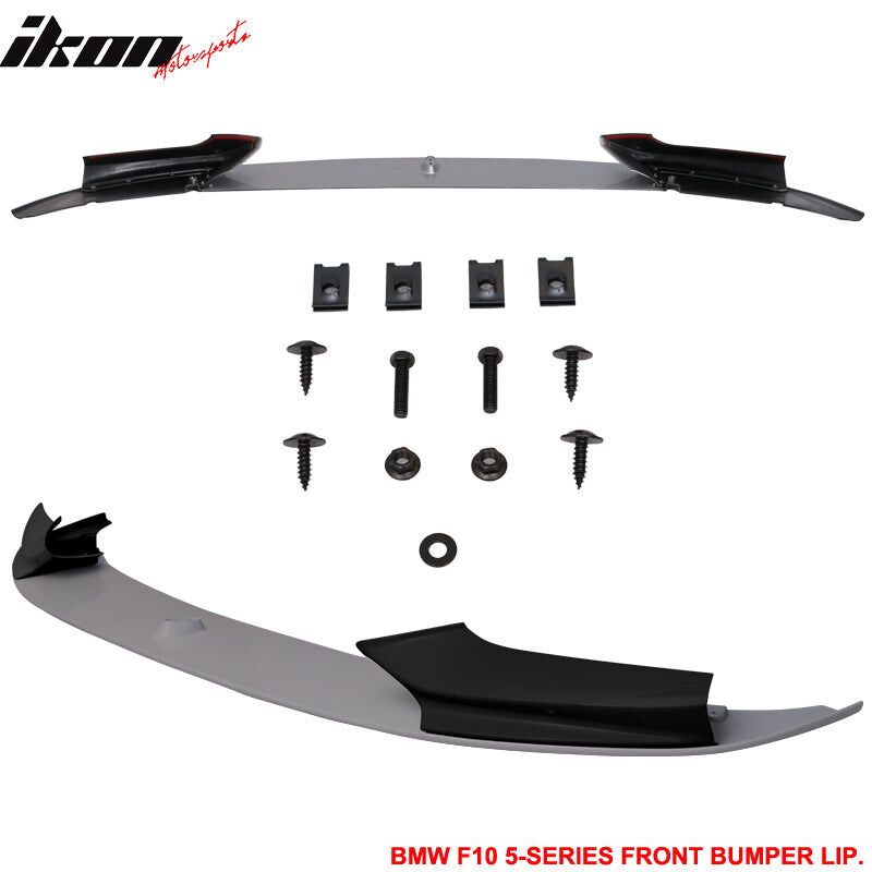 2011-2016 BMW 5-Series F10 Performance Polypropylene Front Bumper Lip Pre-Painted Black + #354 Titanium Silver Metallic