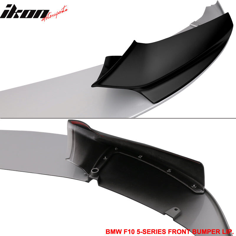 2011-2016 BMW 5-Series F10 Performance Polypropylene Front Bumper Lip Pre-Painted Black + #354 Titanium Silver Metallic