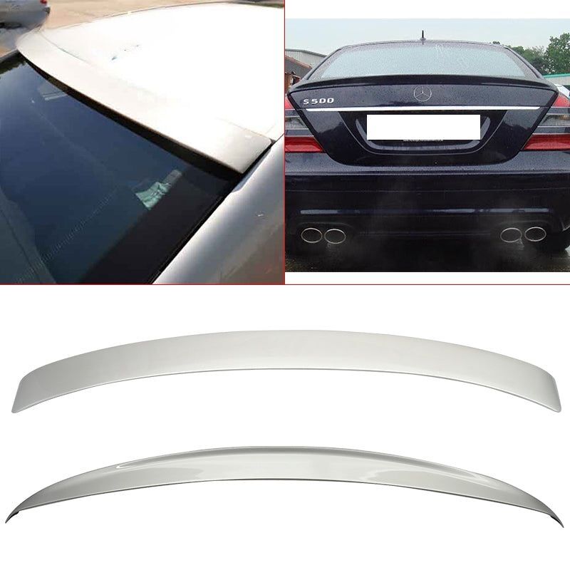 2007-2013 Mercedes Benz S-Class W221 ABS-Plastic Rear Spoiler Wing + Roof Spoiler Pre-Painted #775 Iridium Silver Metallic - CB-A004831