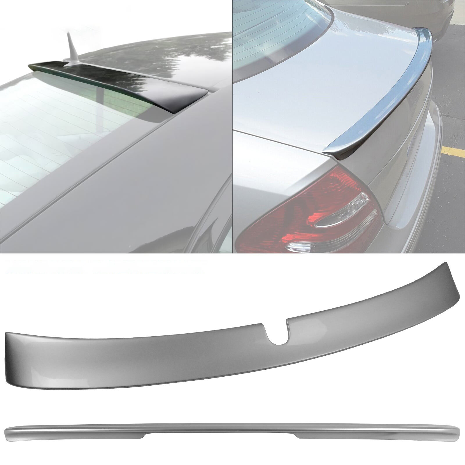 2003-2005 Mercedes Benz E-Class W211 ABS-Plastic Rear Spoiler Wing + Roof Spoiler Pre-Painted #775 Iridium Silver Metallic - CB-A004848