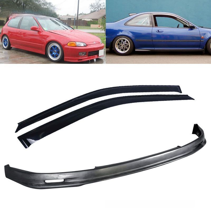 1992-1995 Honda Civic EG 2DR Polypropylene Front Bumper Lip + Window Visor - CB-A007712