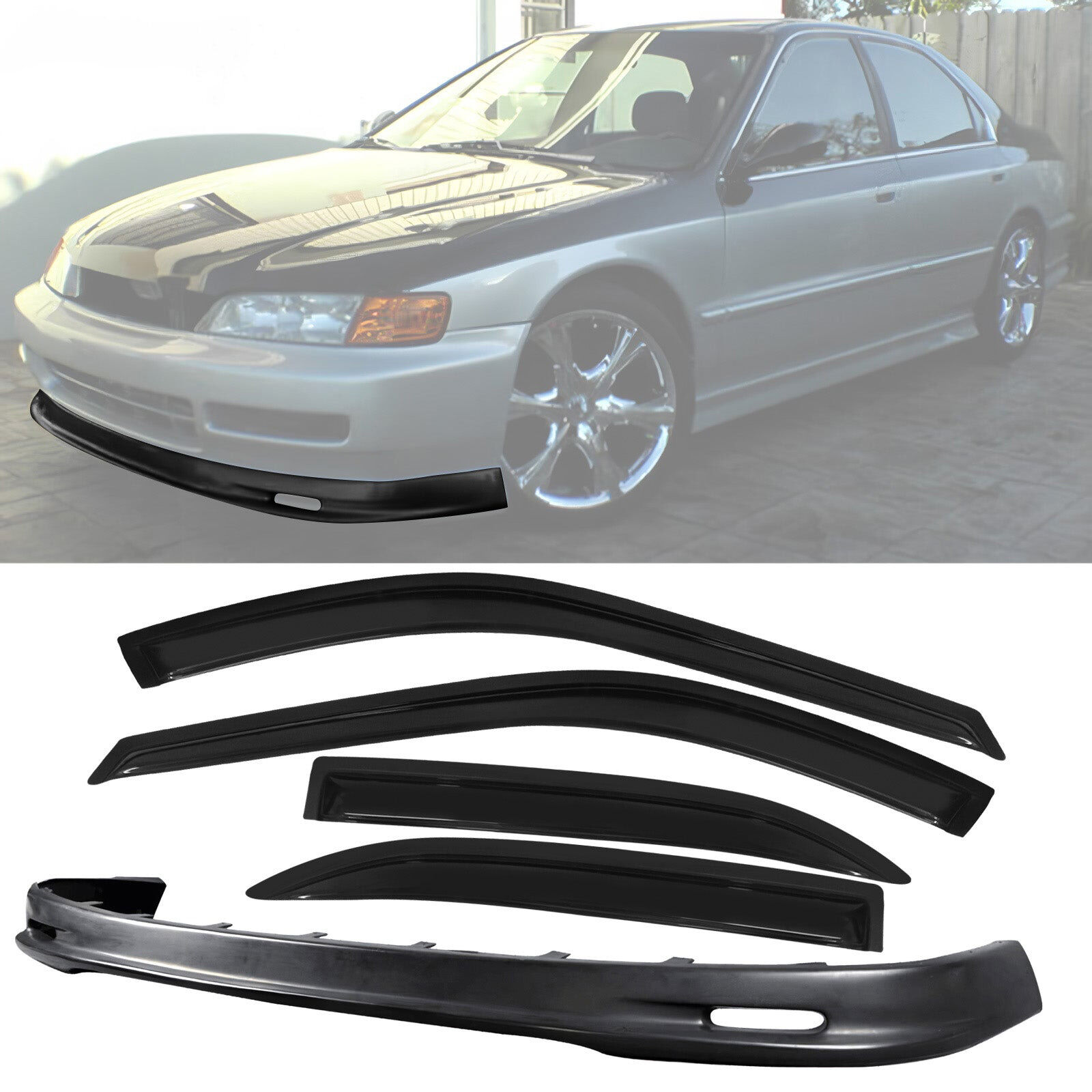 1996-1997 Honda Accord Mugen-Style Polypropylene Front Bumper Lip + Sun Window Visor - CB-A009936