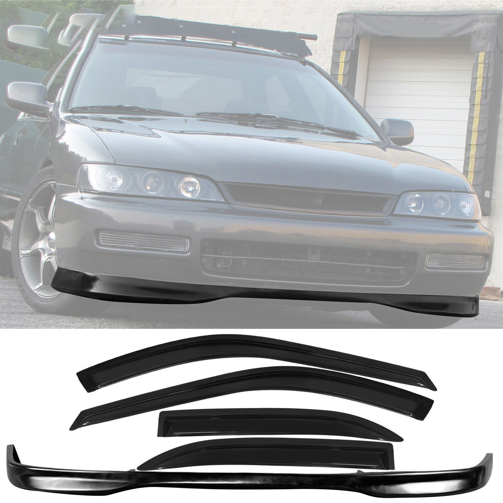 1996-1997 Honda Accord TR-Style Polypropylene Front Bumper Lip + Window Visor - CB-A009937