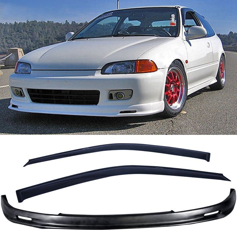 1992-1995 Honda Civic EG Mugen-Style Polypropylene Front Bumper Lip + Window Visor - CB-A009943