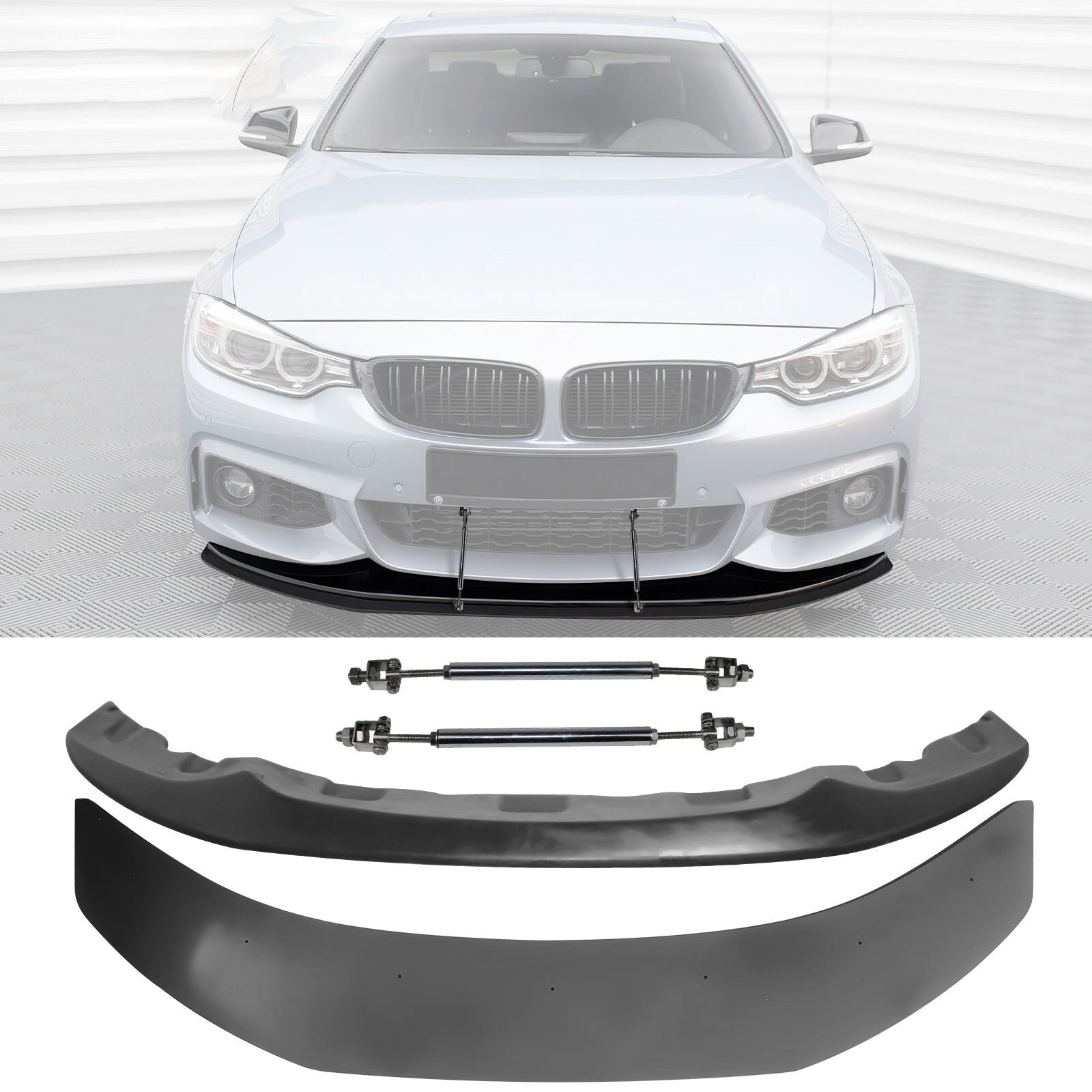 2014-2020 BMW 4-Series F32/F33/F36 Polyurethane Front Bumper Lip + Splitters + Gunmetal Rod - CB-A013597