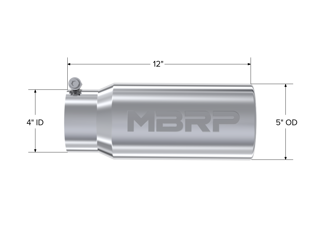 MBRP Exhaust T5050 Tip; 5in. O.D. Rolled Straight 4in. inlet 12in. length; T304.